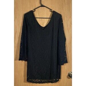 Lane Bryant 22/24 2X Black Lace Top Sheer Lace Sleeves Lined WhimsiGoth Romantic